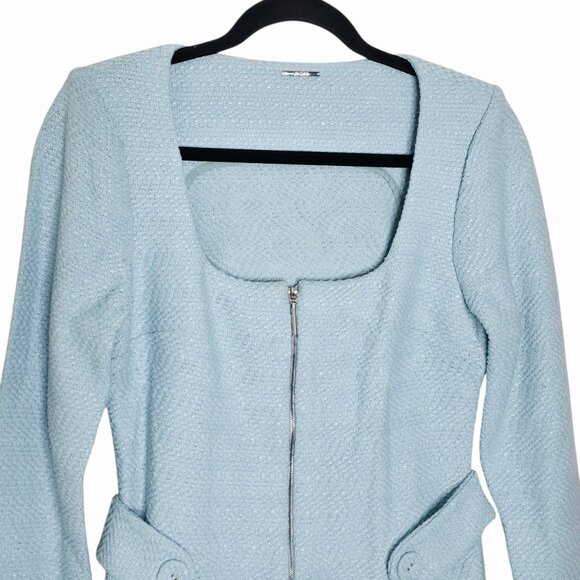 Alexis‎ Elvire Tweed Mini Dress Light Blue Cotton Long Sleeve Zip Front M - Picture 5 of 9